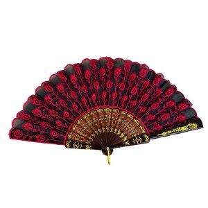 Pink Peacock Handheld Fan Folding Spanish Lace Dancing Home Decor Party Stage